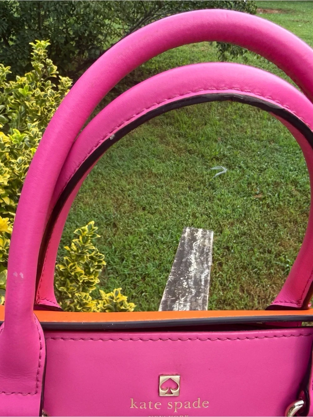 kate spade Two-Tone Hot Pink and Orange Leather Satchel Crossbody